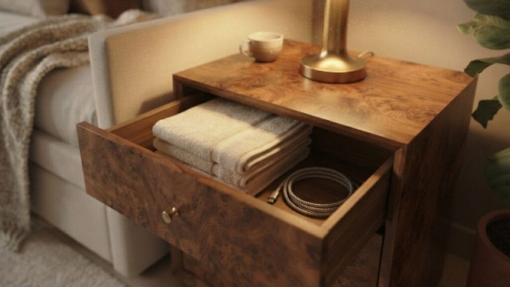 nightstand storage idea for a guest room office combo