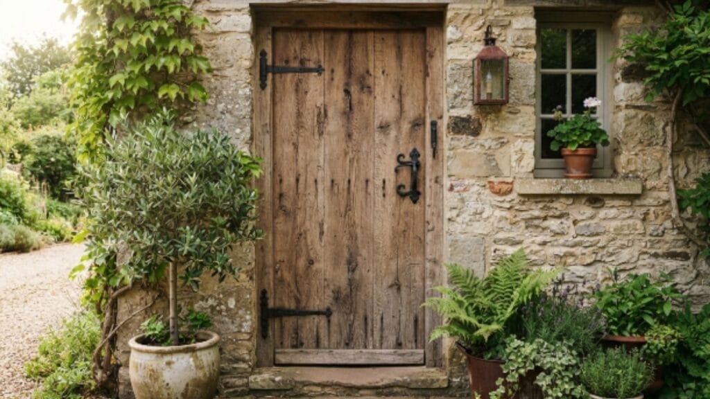 Rustic wooden door design for main entrance made from reclaimed wood