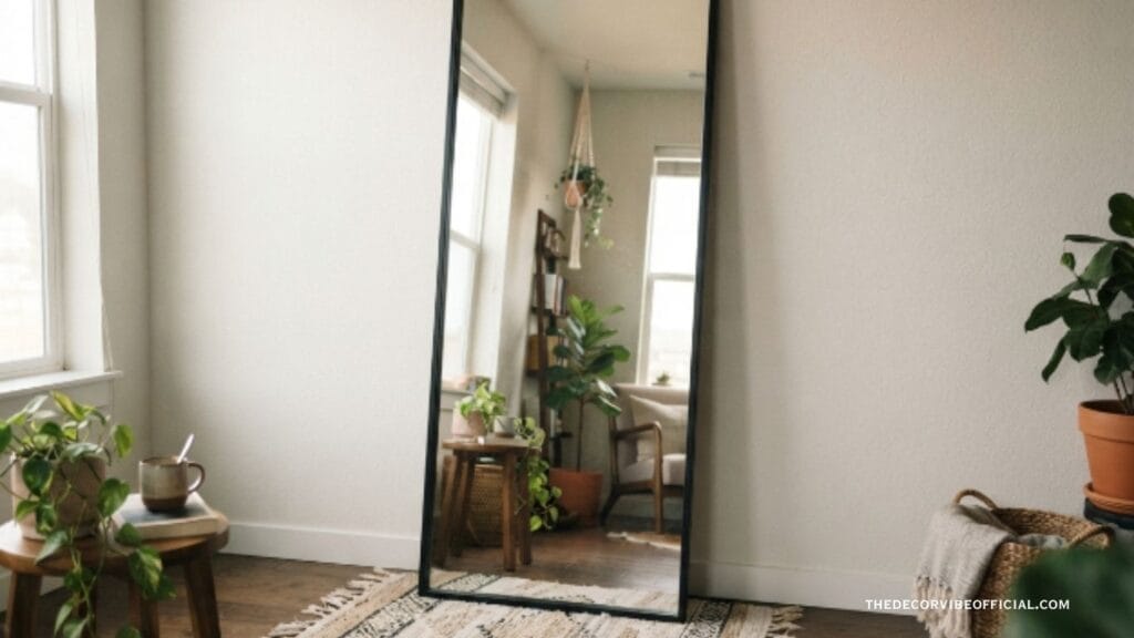 renter-friendly entryway mirror idea using a leaning floor mirror