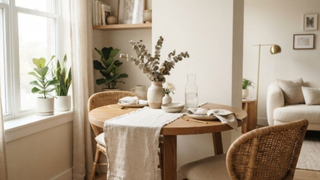 round dining table fit into a small living room corner
Fit a Dining Table in a Small Living Room