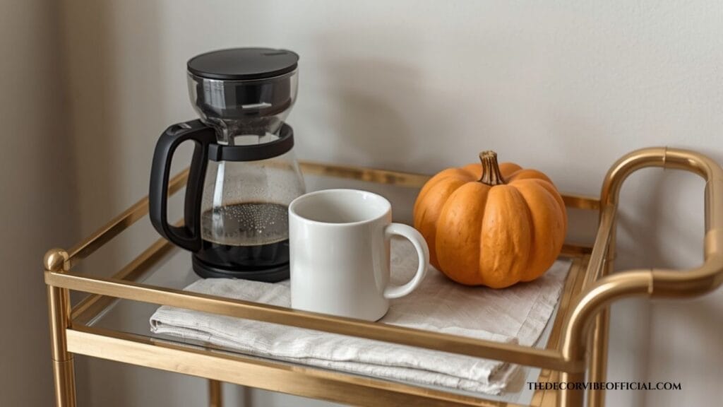 small space fall coffee bar ideas using a rolling bar cart