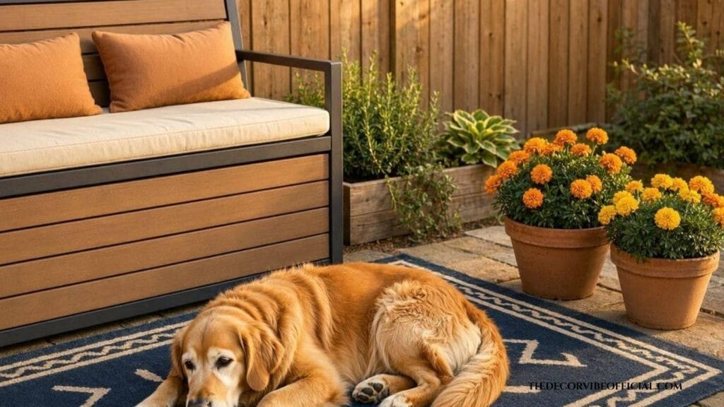 Styled decor corner as part of a budget dog friendly backyard