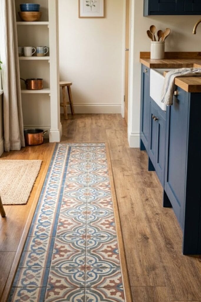 Encaustic tile runner kitchen tile floor idea