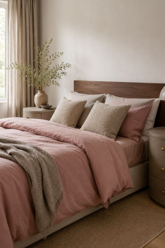  Dusty rose bedroom with wedding-inspired home decor color palette
