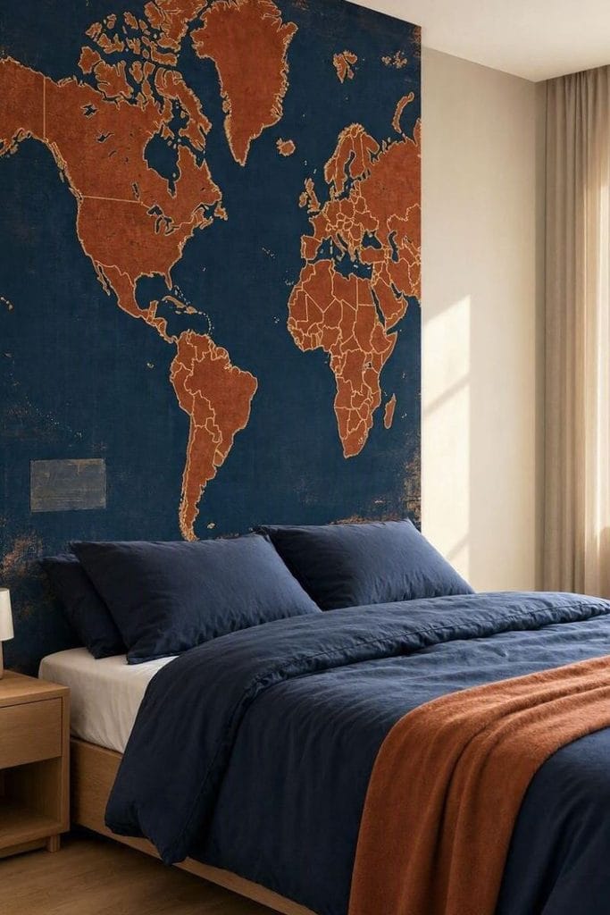  Room wallpaper ideas for boys with navy map print