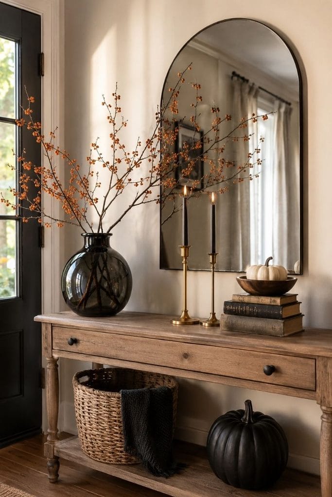 Cozy Halloween decor ideas for a styled entryway console table