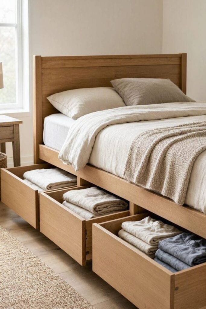 Captain's bed with drawers, a small bedroom storage idea
