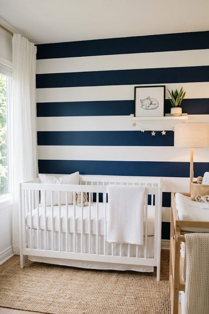  Navy and white striped baby boy nursery wall