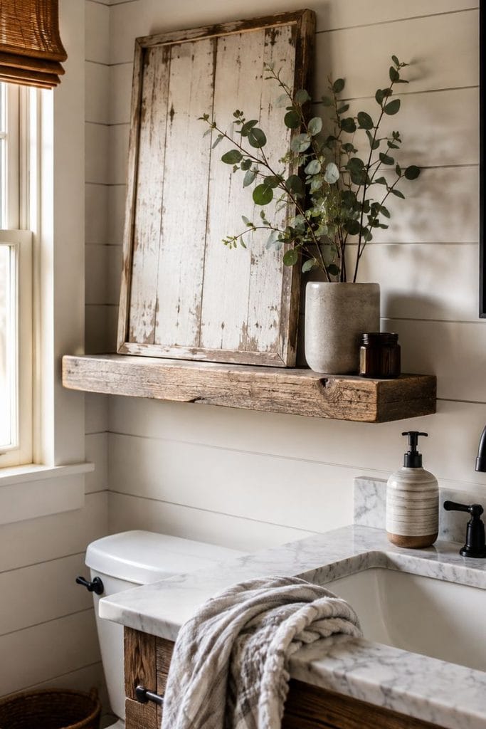 Farmhouse style sign as rustic funny bathroom decor idea