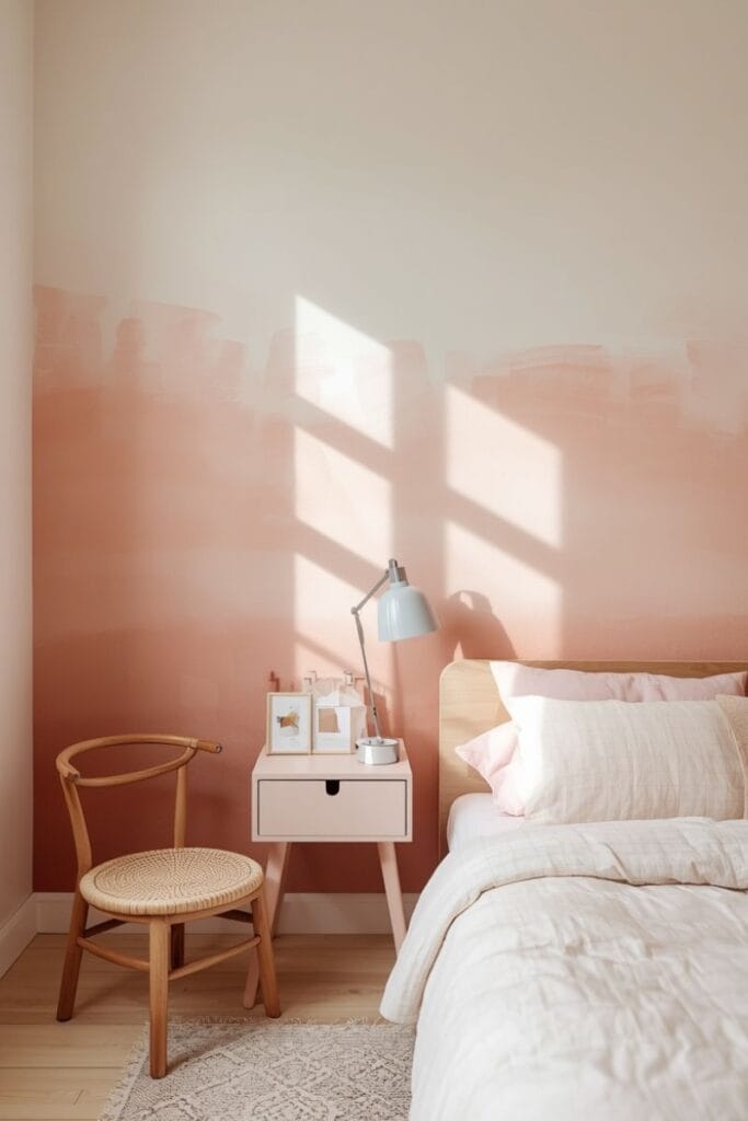 Ombre pink wash toddler girl bedroom accent wall idea