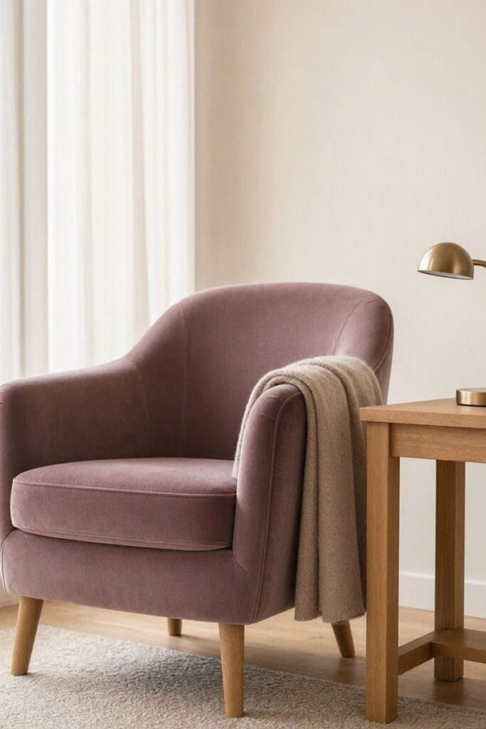  Mauve reading nook styled with wedding-inspired color palette