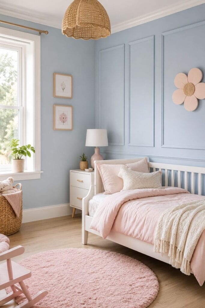  Powder blue toddler bedroom ideas with blush pink bedding