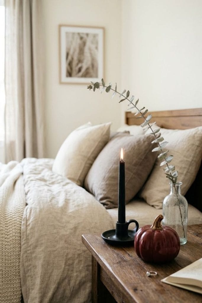 Bedroom Halloween decor ideas for a styled nightstand