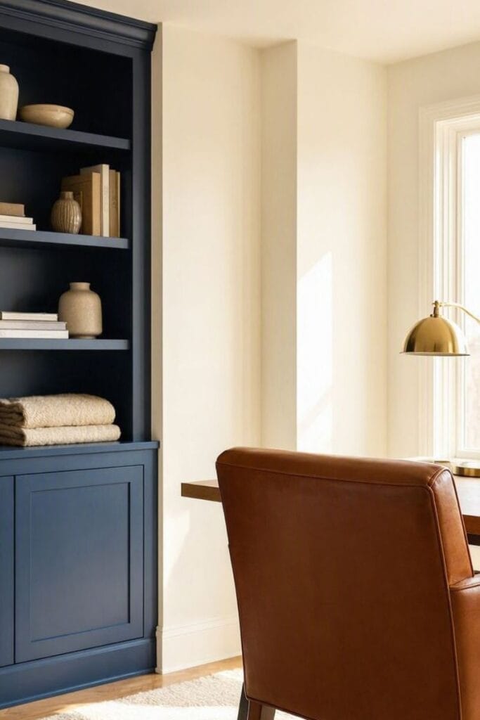  Navy and ivory home office with wedding-inspired color palette
