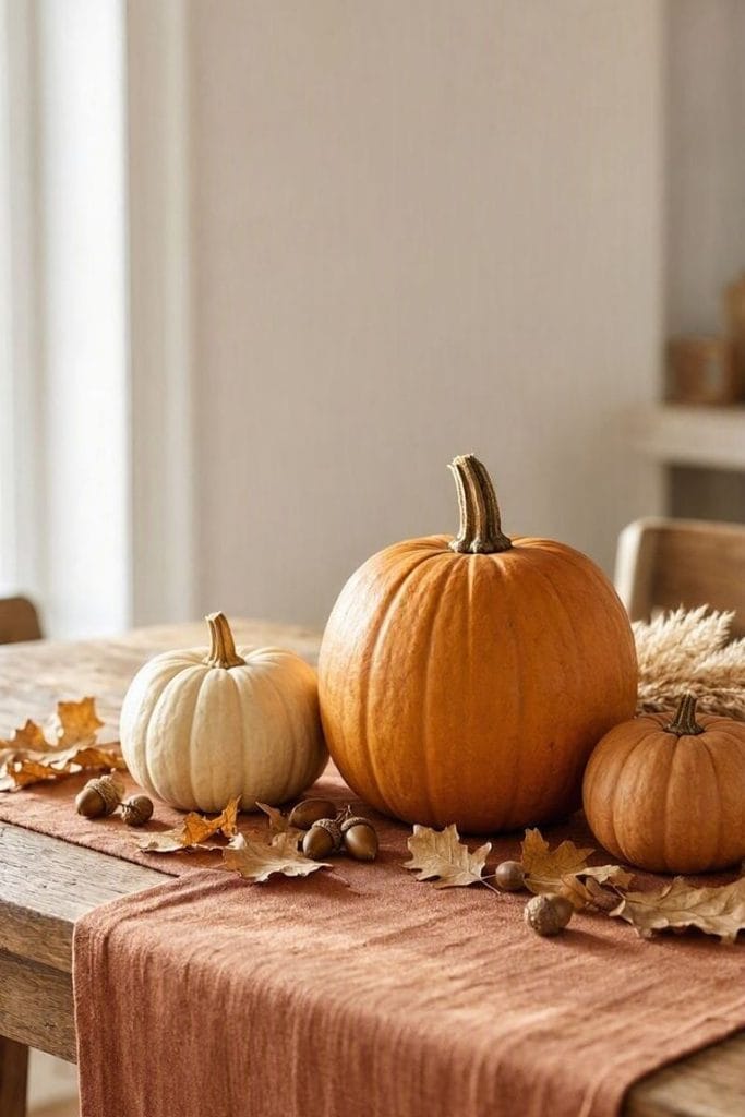Indoor Halloween decor ideas for a layered pumpkin tablescape