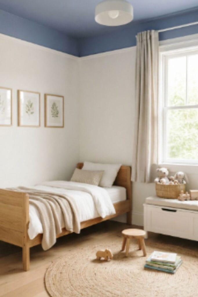  Periwinkle blue ceiling in a toddler bedroom