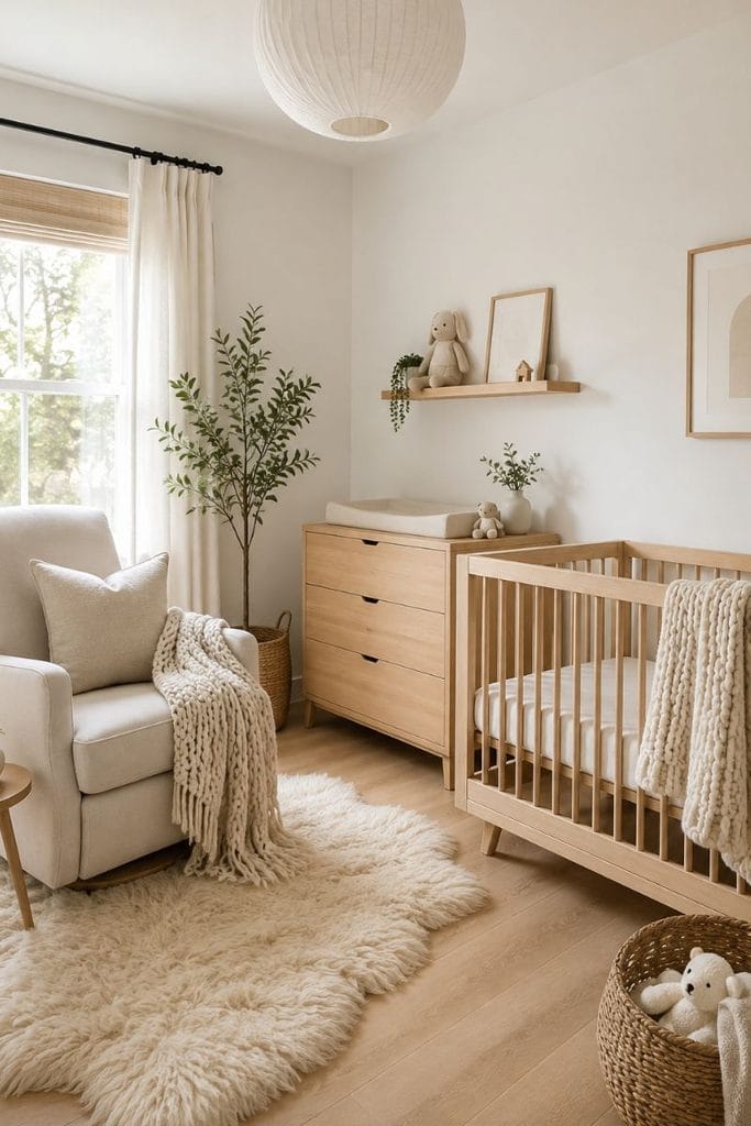 Minimalist Scandinavian baby boy nursery room