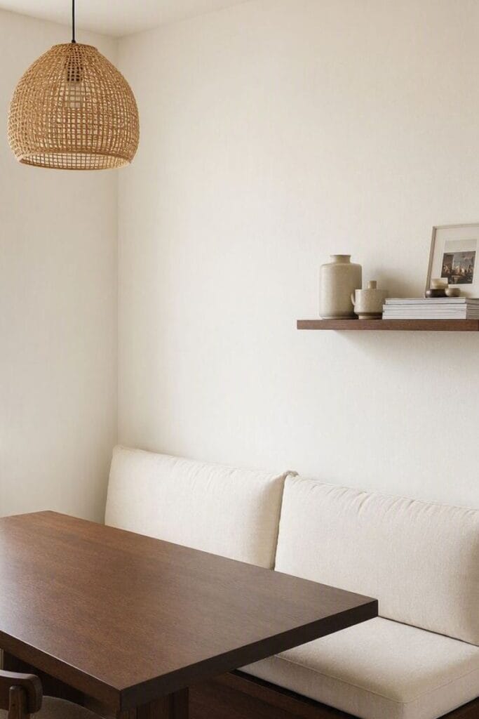 Espresso brown dining nook with wedding-inspired color palette
