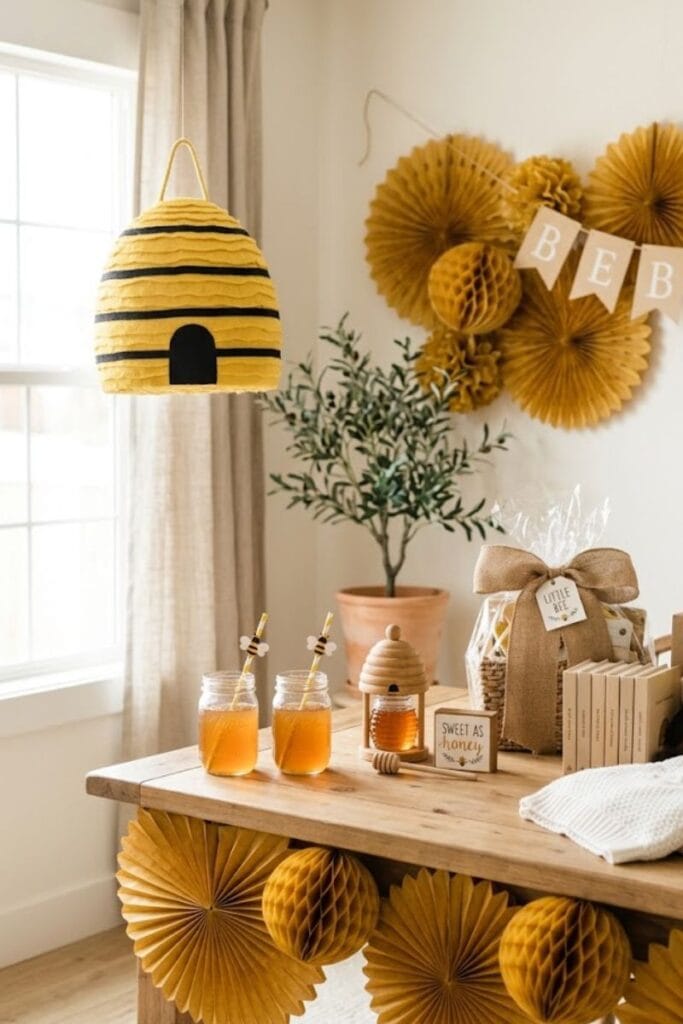 Honey bee baby shower themes for twins table decor