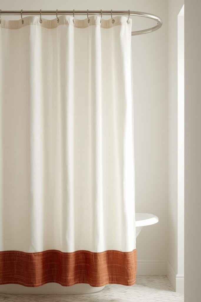 Color block contrast band shower curtain idea in bathroom