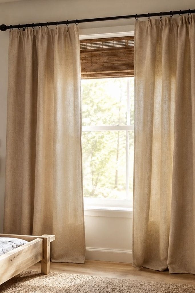Canvas drop cloth curtains in toddler boy bedroom