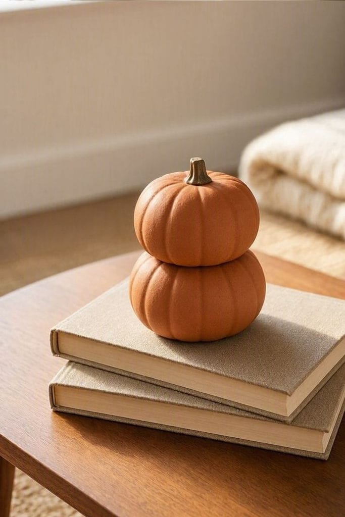 Halloween coffee table decor pumpkin stack on small table