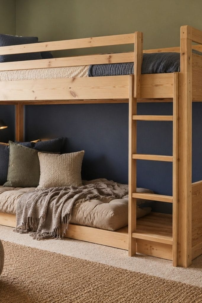 Bunk bed with reading nook in toddler boy bedroom