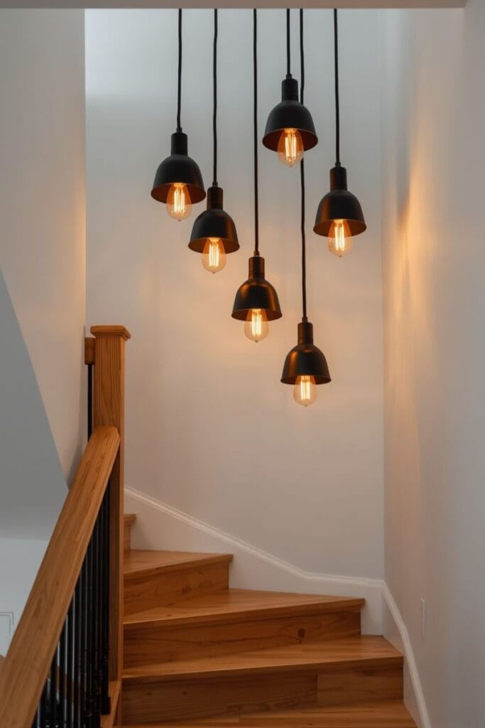 Pendant light fixtures staircase wall and landing decor.