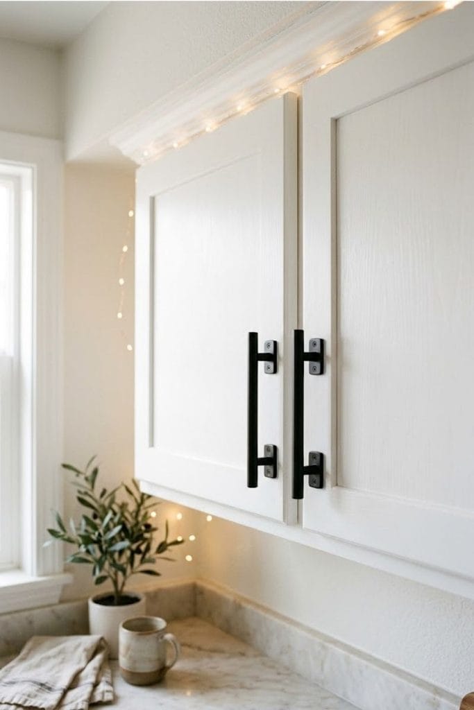  Matte black hardware styled as halloween kitchen decor accent