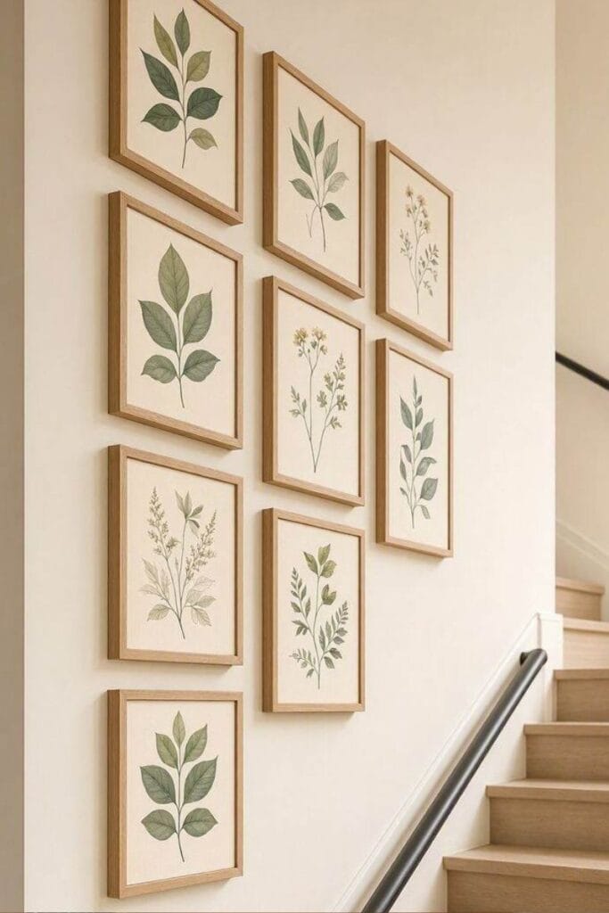  Botanical print series staircase wall and landing decor.