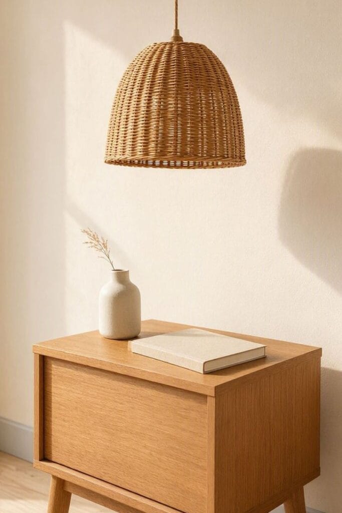 Rattan pendant lighting in small western bedroom ideas