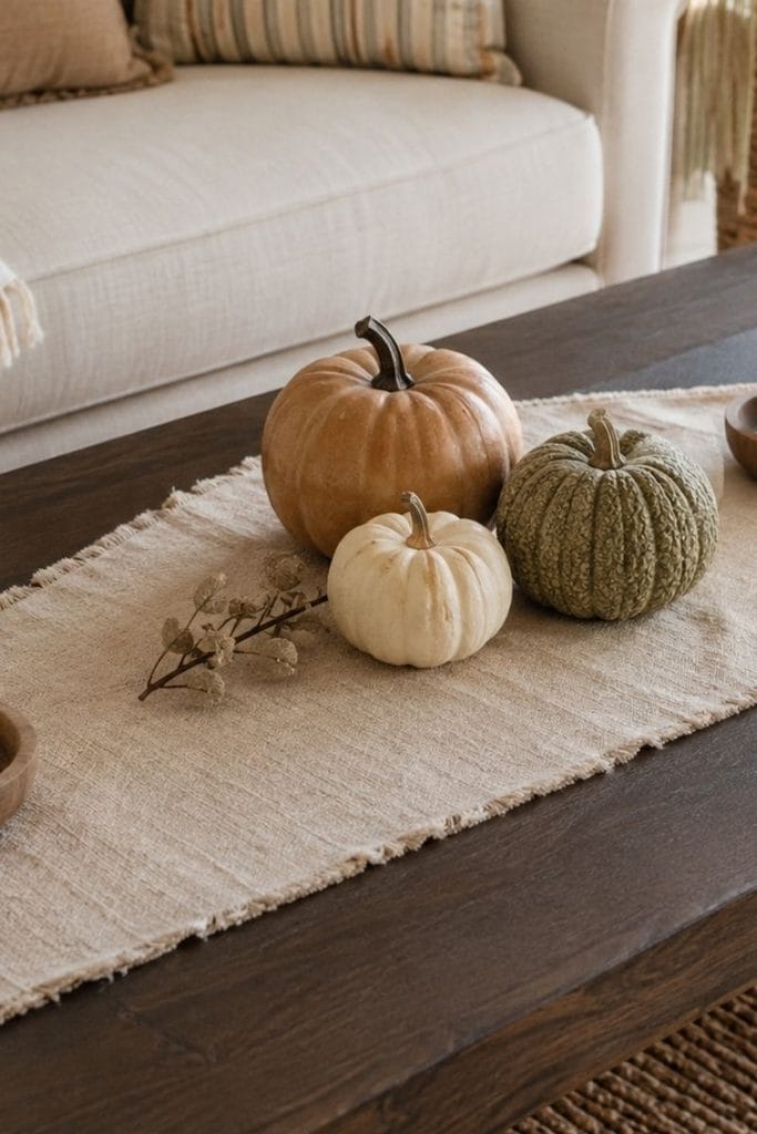 Halloween coffee table decor linen runner with pillar candles