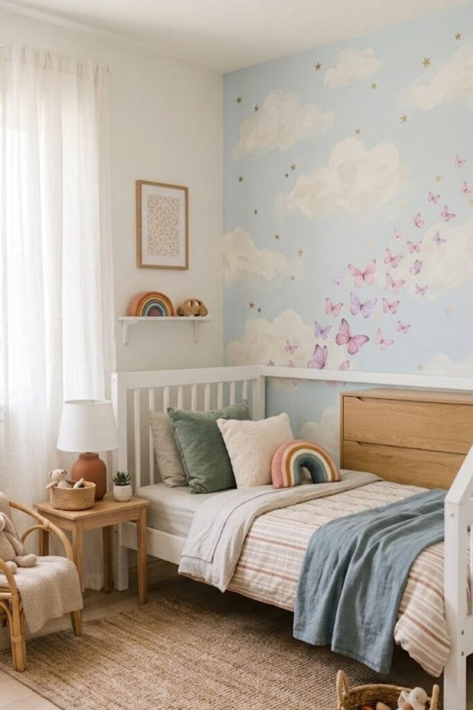 Butterfly decal cluster toddler girl bedroom accent wall