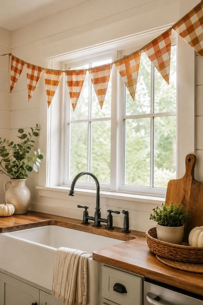 Buffalo check garland as diy halloween kitchen decor