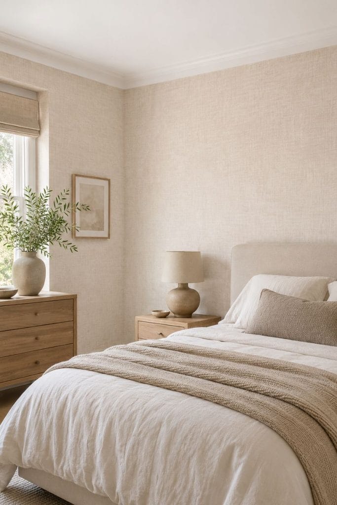 Simple room wallpaper ideas in cream texture