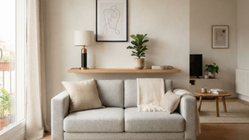 Space-saving console table behind sofa decor ideas for small apartments