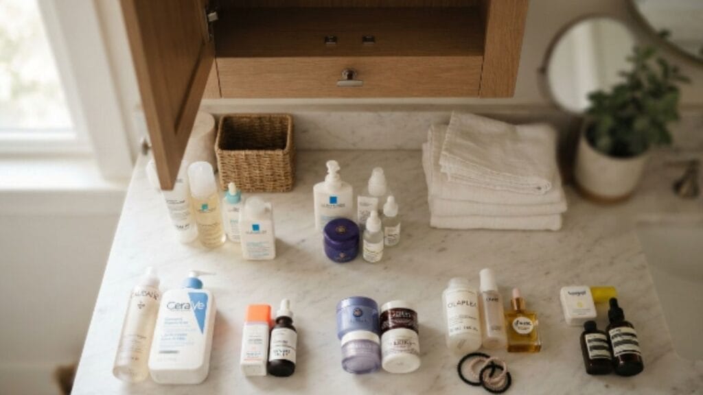 Decluttering bathroom products before starting small bathroom organization