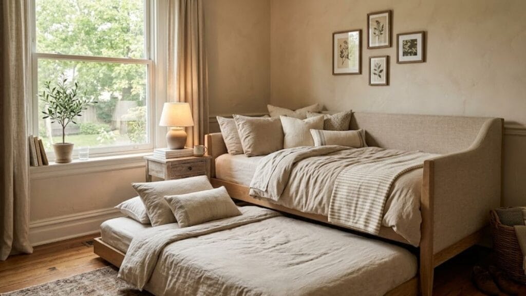 Small guest bedroom ideas  with a daybed and trundle for extra sleeping space