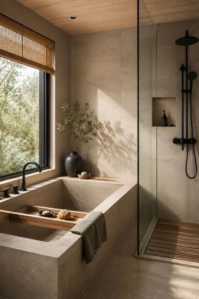 Tiny full bathroom idea with deep soaking tub