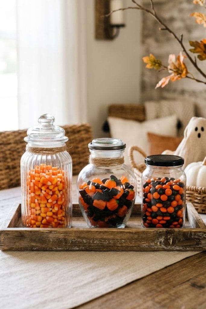  Sorted candy apothecary jars, a halloween decor ideas diy crafts project
