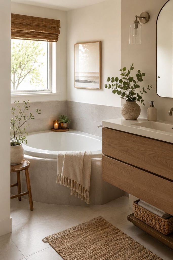 Minimalist tiny full bathroom idea with floating vanity