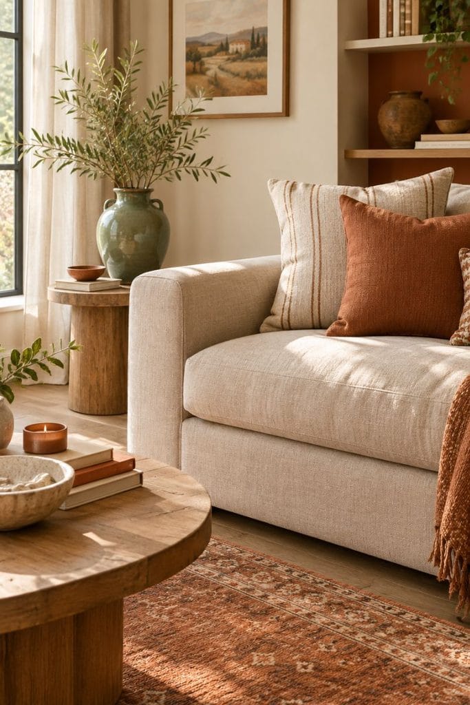  Terracotta and cream color palette for fall living room decor ideas