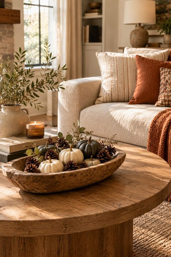  Coffee table bowl styling for fall living room decor ideas