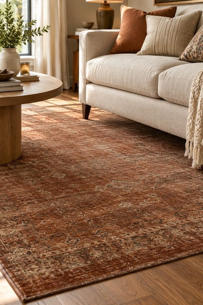  Vintage wool rug idea for warm fall living room decor