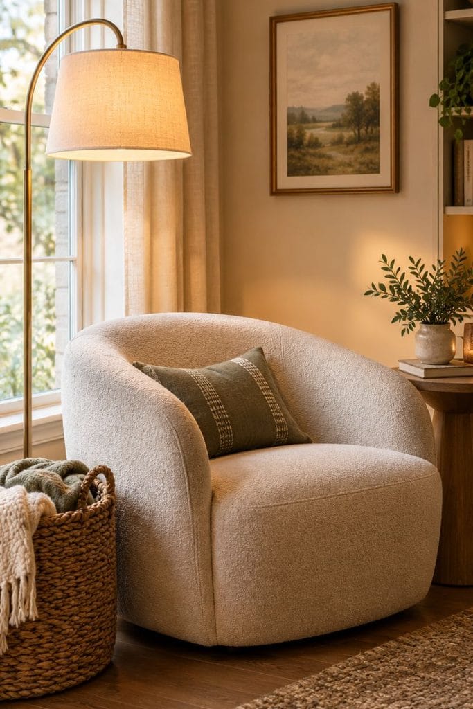 Cozy reading nook idea for fall living room decor