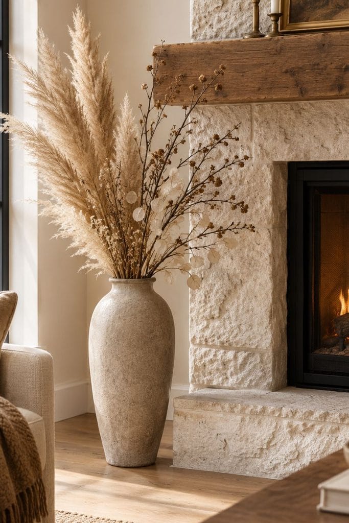  Dried pampas grass styling for fall living room decor ideas