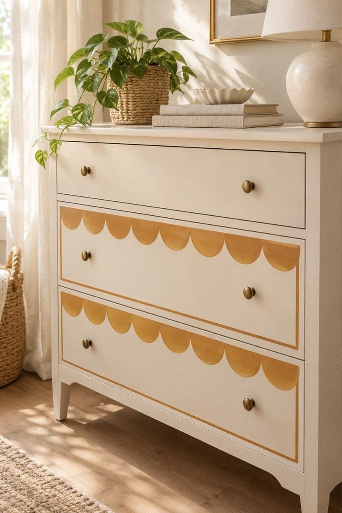 Painted dresser ideas with ochre stenciled drawer fronts