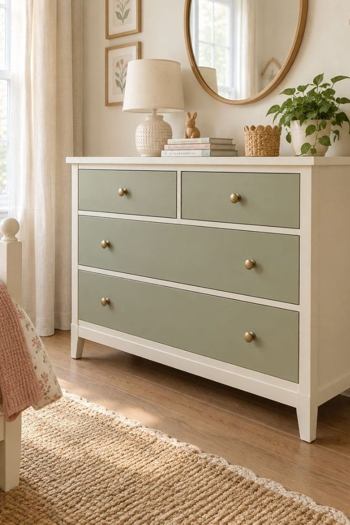 Painted dresser ideas in sage green for a girls bedroom