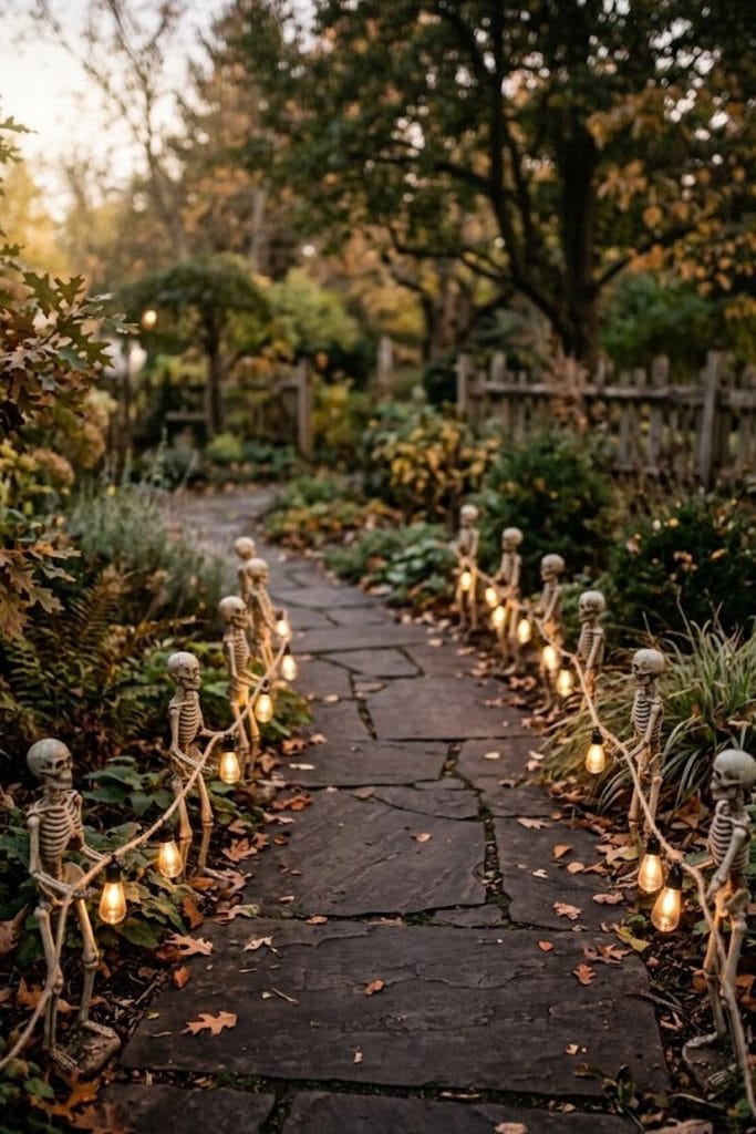 Skeleton pathway lights as diy halloween decorations outdoor idea