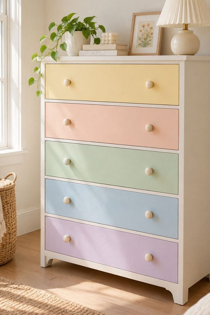 Painted dresser ideas with pastel rainbow drawer fronts